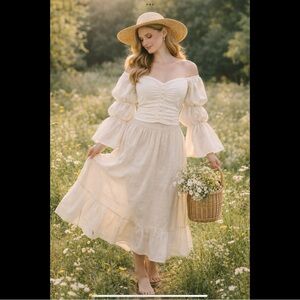 Milkmaid Cottagecore Puff Sleeve Ruched Blouse White Romantic Boutique Top M